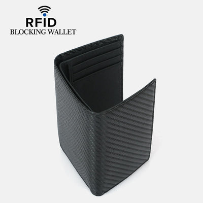 Trifold Mens Leather Wallet RFID Blocking Minimalist Carbon Fiber Pattern Wallet