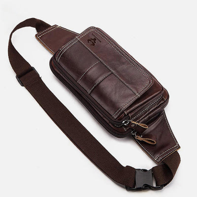 Waist Bag For Men Cowhide Leather Outdoor Running Crossbody Chest Bag