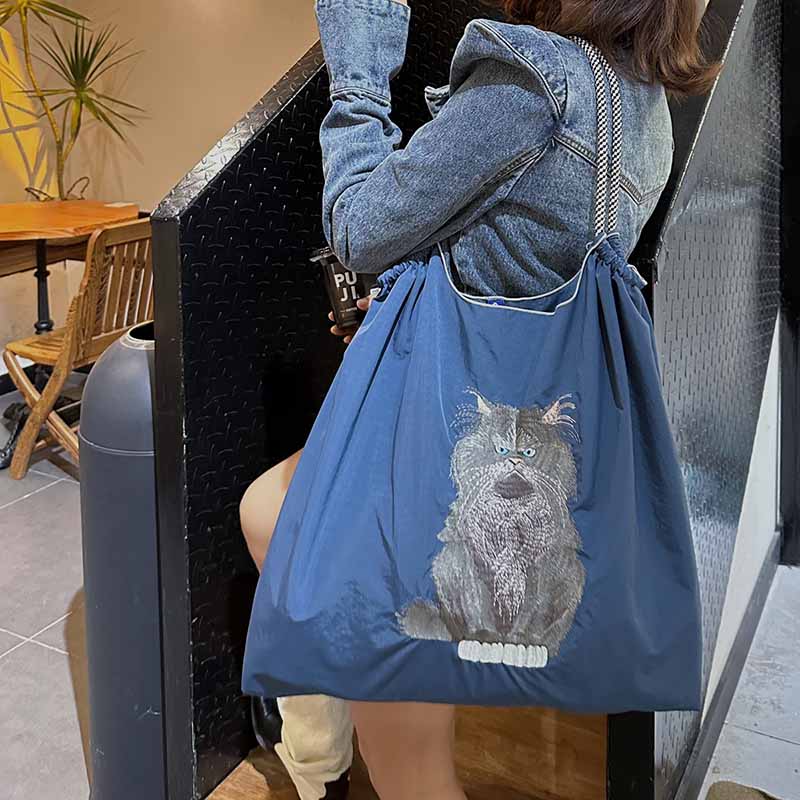 Cute Birds Embroideried Handbag Durable Drawstring Shoulder Bag For Women