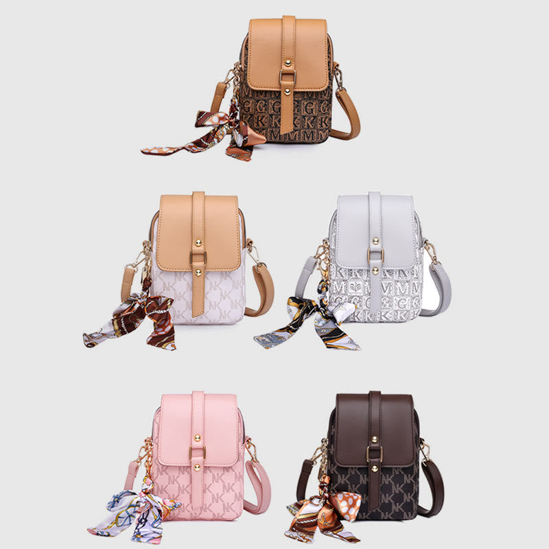 Phone Bag For Women Alphabetic Printing Ribbon Decoration Crossbody Bag