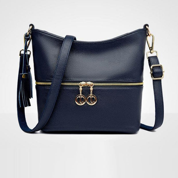 Double Zipper Purse For Women Tassel Solid Color Crossbody Bag