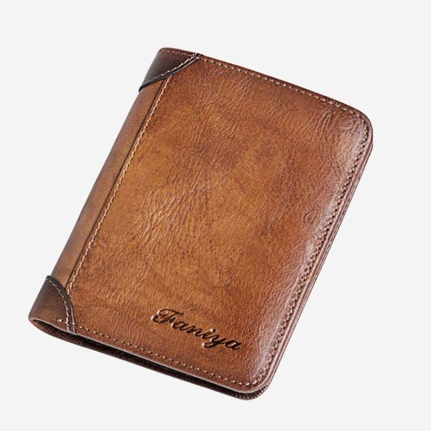 Retro Leather Wallet for Men Filp Bifold Short Wallet with Multi-Slot