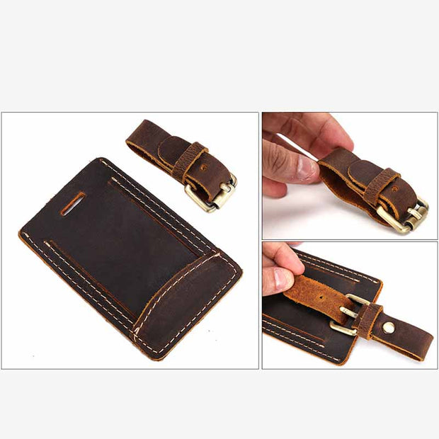 Retro Luggage Tag For Travel Suitcase Genuine Leather Tag