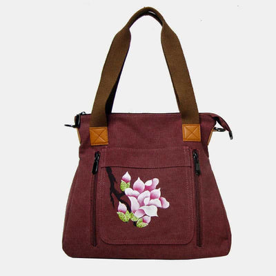 Floral Print Canvas Handbag for Women Top Handle Satchel Crossbody Bag