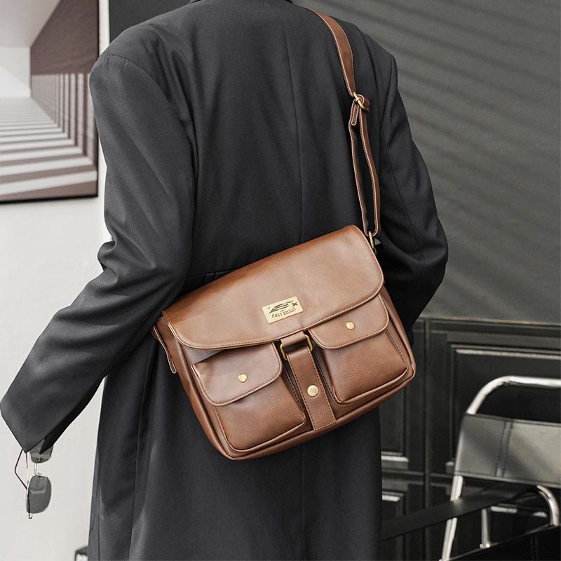 Messenger Bag for Men Classic Large Capacity PU Laptop Crossbody Bag