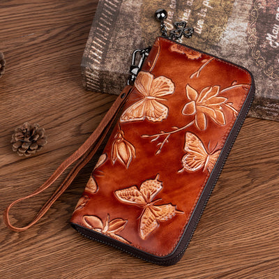 Retro Butterfly Handbag Women Elegant Long Large Space Leather Wallet