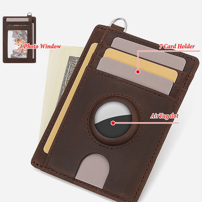 Genuine Leather Card Case RFID Airtag Tracking Protective Card Holder