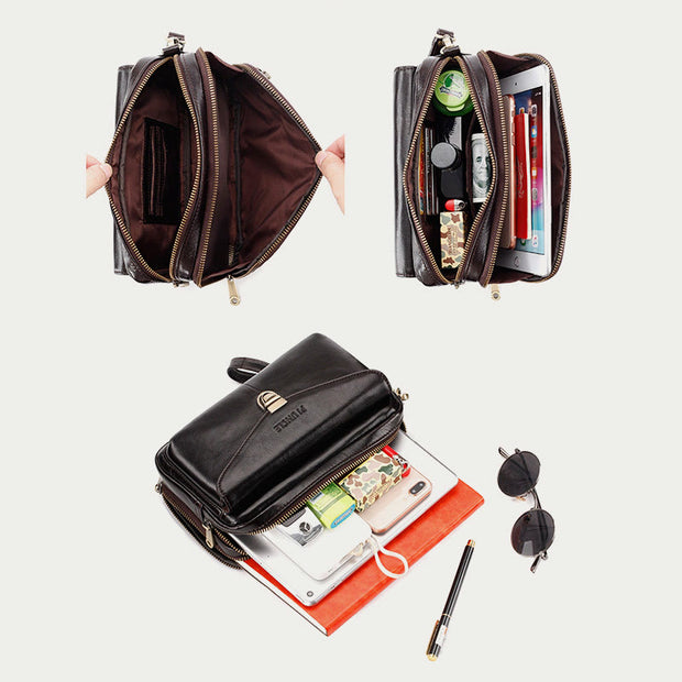 Leather Clutch Purse Business Envelop Style Organized Wrist Bag