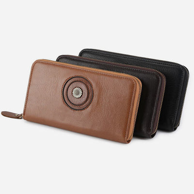 Genuine Leather Wallet For Women Men Solid Color Clutch Bag