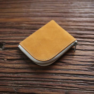 Retro Genuine Leather Coin Purse Slim Zip Change Pouch Wallet