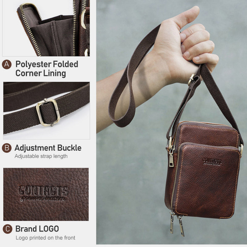 Genuine Leather Crossbody Bag for Men Small Phone Purse Messenger Shoulder Bag