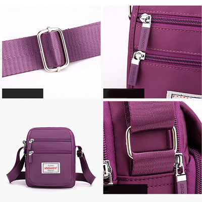 Functional Women Purse Multi-Pocket Solid Color Nylon Crossbody Bag Shoulder Bag