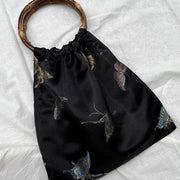 Black Gold Butterfly Handbag Women Thick Jacquard Rattan Bag
