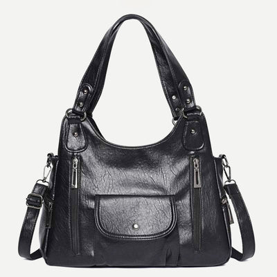 Double Large Compartment Tote Hobo Bag Leather Handbag with Crossbody Strap