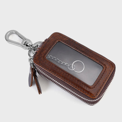 Retro Oil Wax Leather Car Key Chain Multi-function Storage Bag