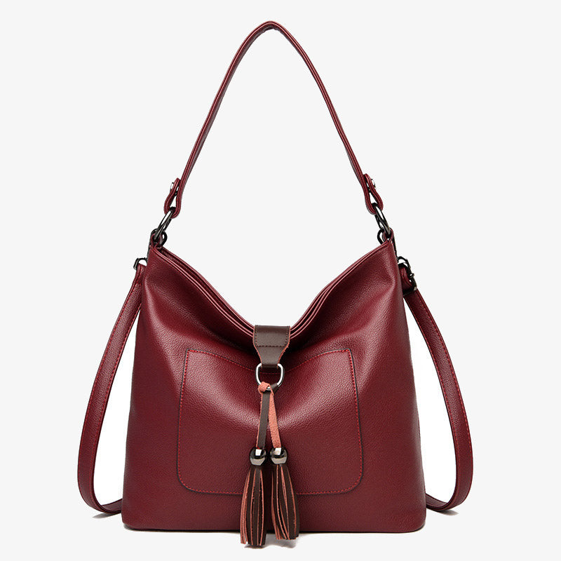 Tassel Tote Elegant Solid Color Leather Purse For Commuter