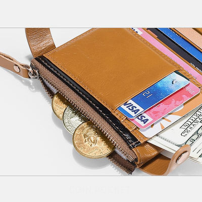 Genuine Leather Multi-function RFID Bifold Wallet