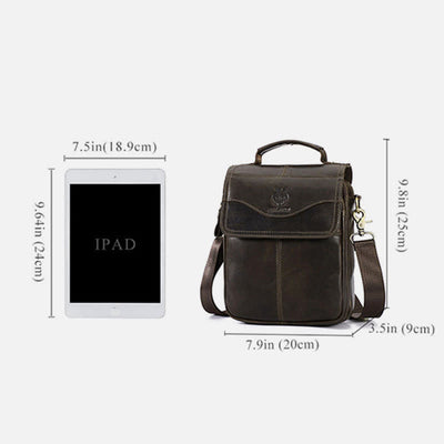 Genuine Leather Messenger Shoulder Bag for Men Multi-Pocket Small Handbag