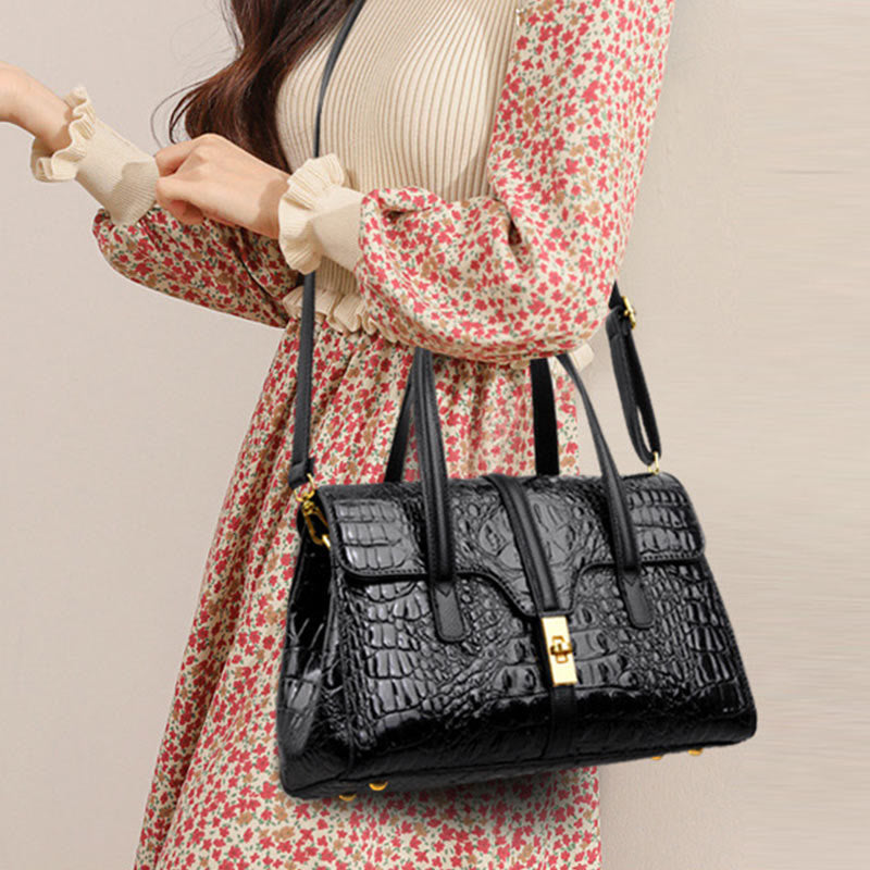 Handbags For Women Crocodile Pattern Leather Crossbody Carry Tote