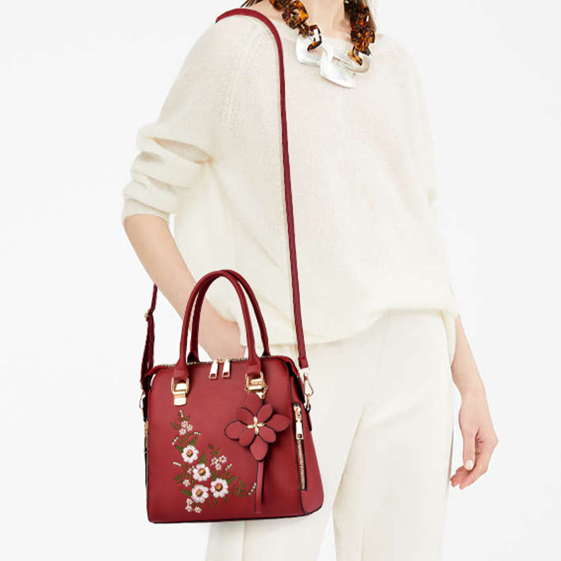 Floral Leather Handbag Women Outing Elegant Crossbody Bag