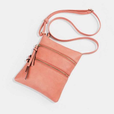 Multifunction Triple Zip Crossbody Bag Trendy Design Leather Shoulder Bag