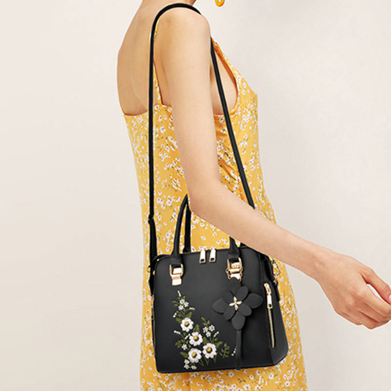 Floral Leather Handbag Women Outing Elegant Crossbody Bag