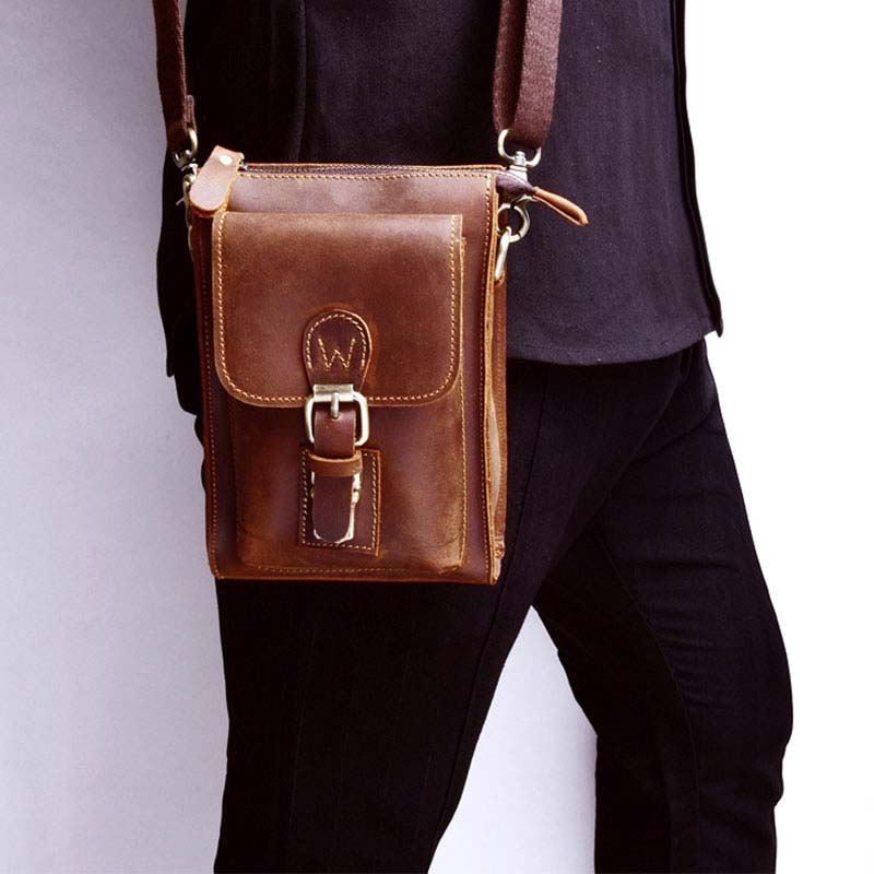 Genuine Leather Multifunction Waist Bag Crossbody Bag with Belt Loop