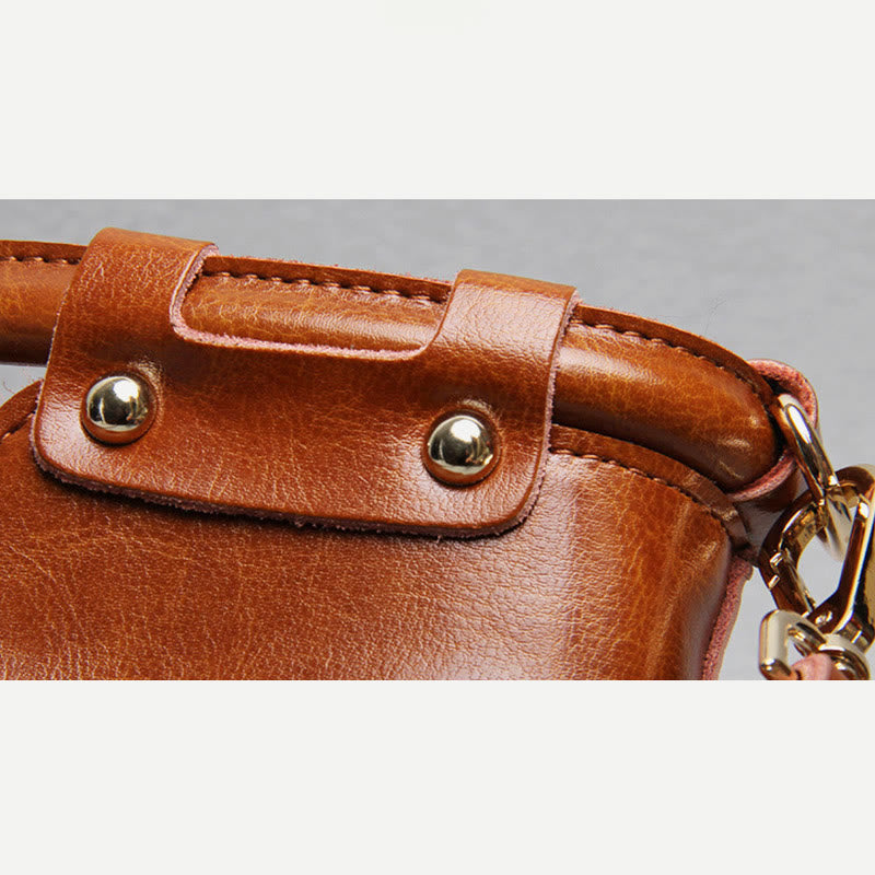 Top-Handle Bag For Women Riveted Cowhide Leather Crossbody Tote Bag