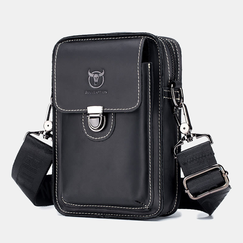 Genuine Leather Multifunctional Waist Messenger Bag with Belt Loop