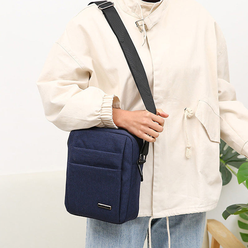 Lightweight Multi-Pocket Zipper Small Messenger Bag Casual Canvas Crossbody Purse