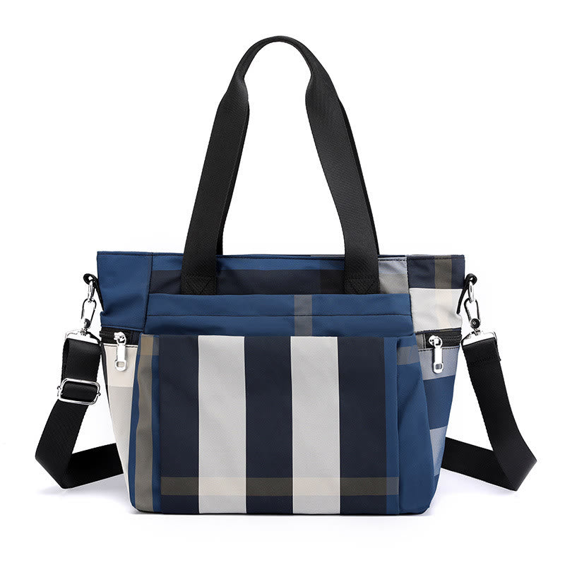 Tote Bag For Women Plaid Pattern Nylon Shoulder Bag