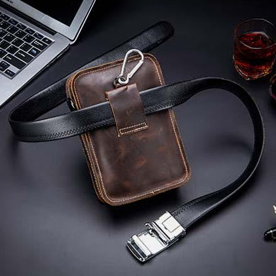 Genuine Leather Multifunctional Waist Messenger Bag with Belt Loop