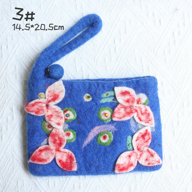 Wool Felt Coin Purse For Women Colorful Flower Cute Wallet