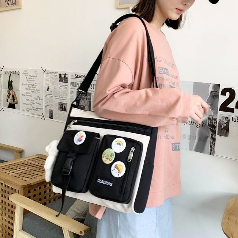 Tote Bag For Students Large Capacity Zipper Nylon Crossbody Bag