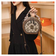 Top-handle Bag For Women Vintage Wide Strap Small Round Bag