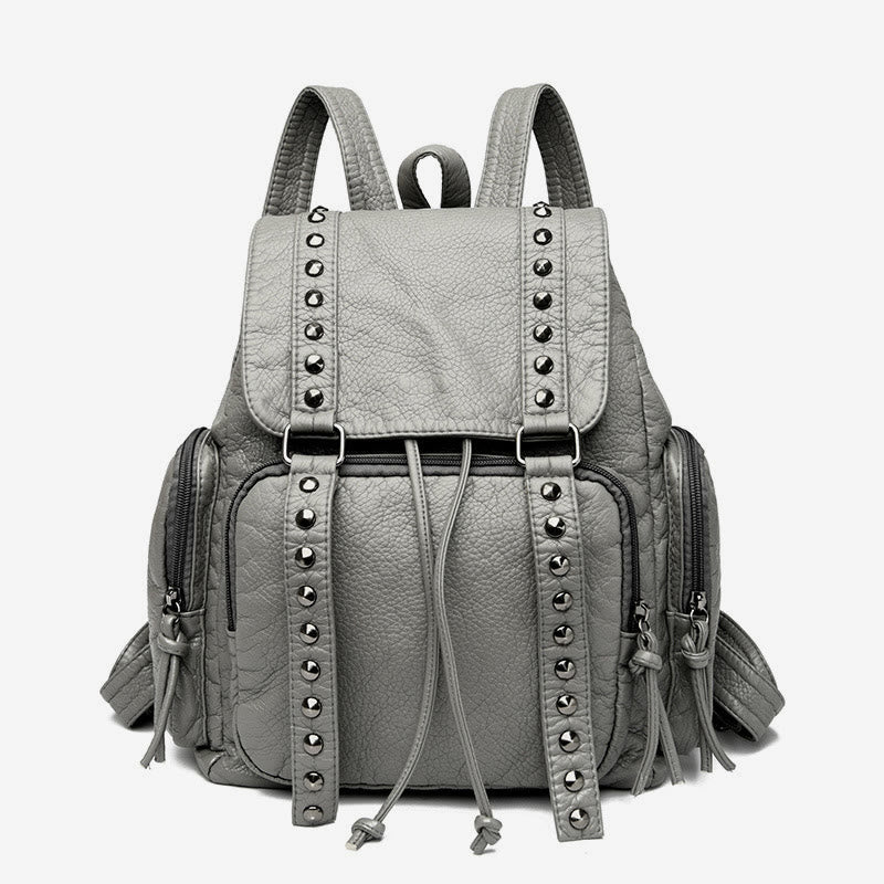 Rivet Backpack For Women Travel Soft Plain Color Leather Daypack