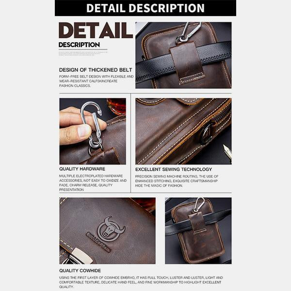 Genuine Leather Multifunctional Waist Messenger Bag with Belt Loop