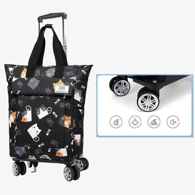 Rolling Tote For Short Travel Lightweight Pull Rod Shopping Handbag