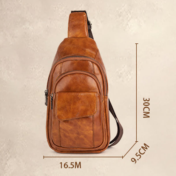 Genuine Leather Sling Backpack Retro Multipurpose Crossbody Shoulder Bag Chest Bag