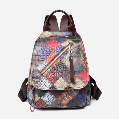 Backpack for Women Retro Contrast Color Geometrical Travel Pack