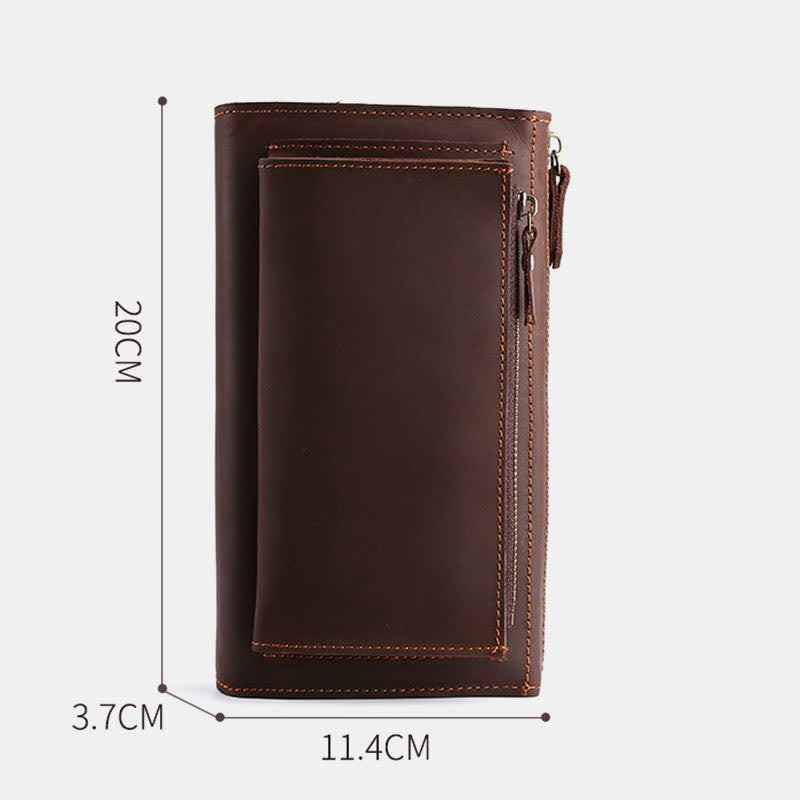 Large Capacity Leather Men Clutch Purse Bag Long Wallet Cellphone Bag