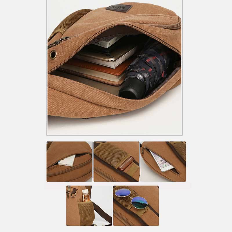 Canvas Chest Bag Men Minimalist Travel Large Sling Bag