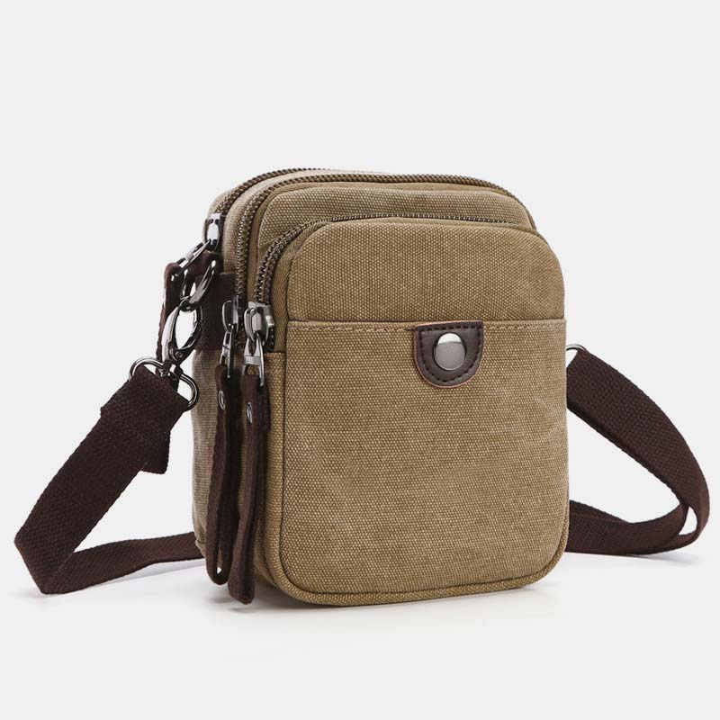 Multi-Pocket Men Canvas Crossbody Bag with Belt Loop Adjustable Shoulder Strap