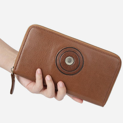 Genuine Leather Wallet For Women Men Solid Color Clutch Bag