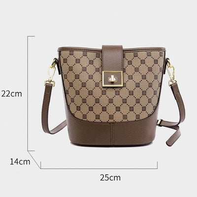 Splicing Pattern Bucket Bag For Women Soft Leather Crossbody Bag