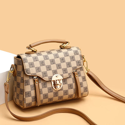 Classic Plaid Embossing Handbag Women Vegan Leather Retro Crossbody Bag