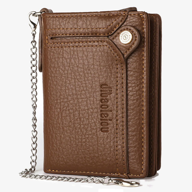 Antitheft Chain Wallet For Men Retro Leather Money Clip