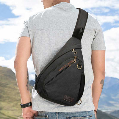 Canvas Chest Bag Men Minimalist Travel Large Sling Bag