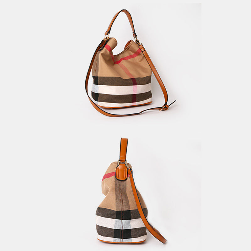 Top Handbag Bucket Bag Classic Plaid Pattern Women Crossbody Bag