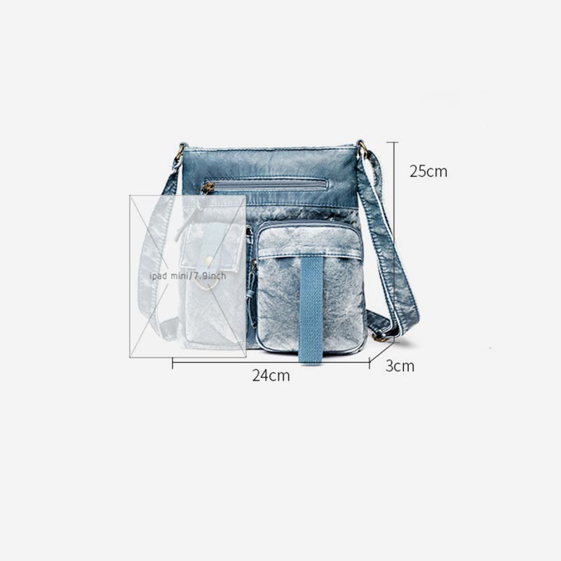 Crossbody Bag For Women Washed Casual Denim Leather Shoulder Bucket Bag